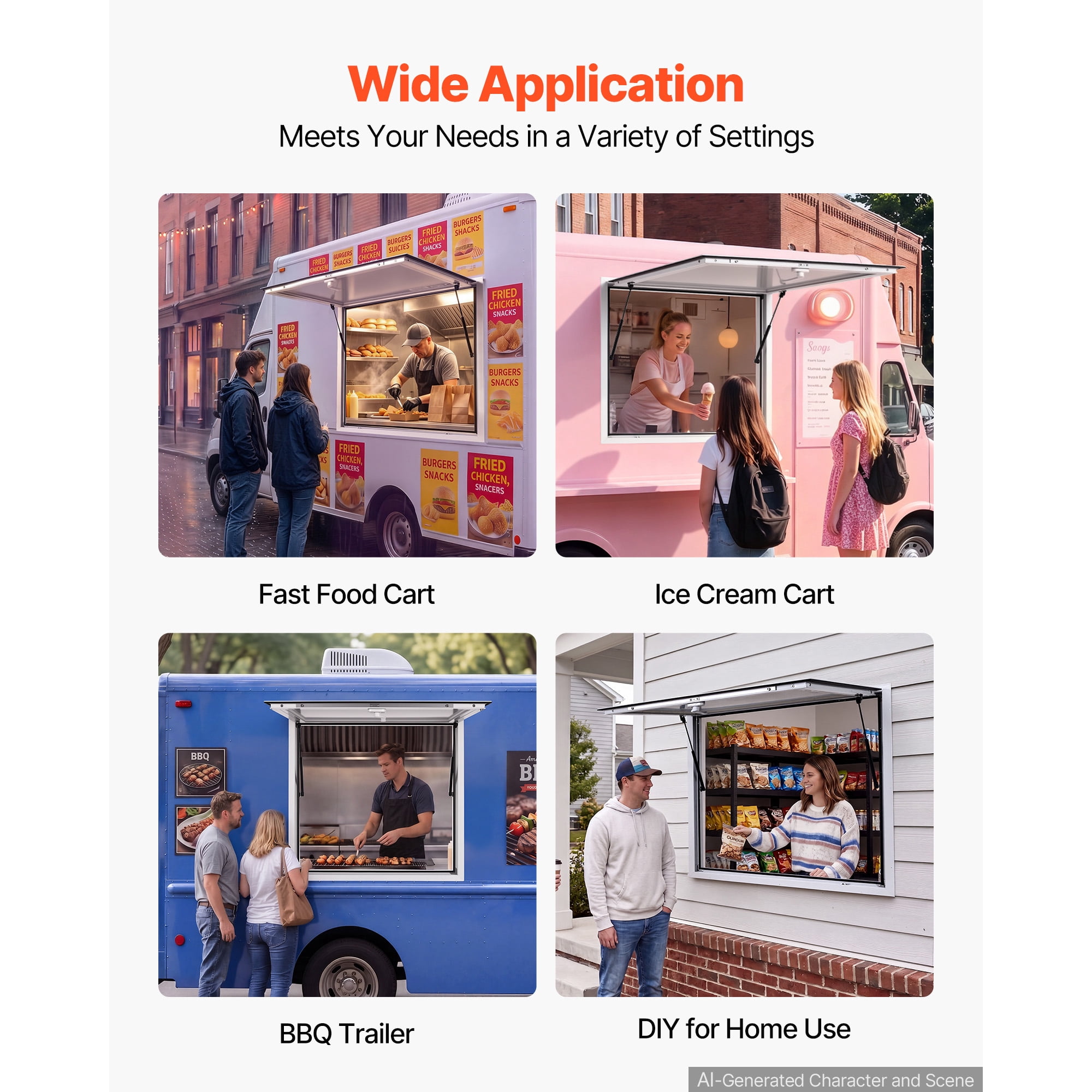 KFFKFF Concession Window 36x36 in Aluminum Alloy Frame Service Window, Designed for Food Trucks, Features Awning Door with Drag Hook, Opens Up to 85 Degrees, and Rainwater-Resistant for Trailers