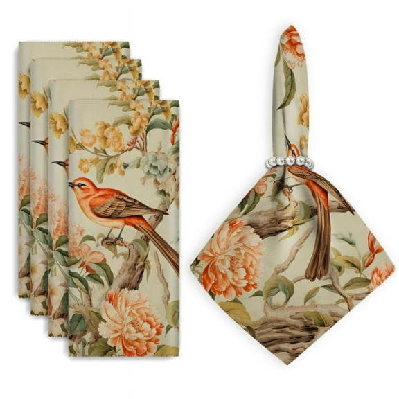 Bahomeck Napkins Set Of 4 Reusable Washable Square Fabric Dining Table Napkins Weddings Party Dinner Decor,18*18 Inch,Bird In The Style Of Chinoiserie