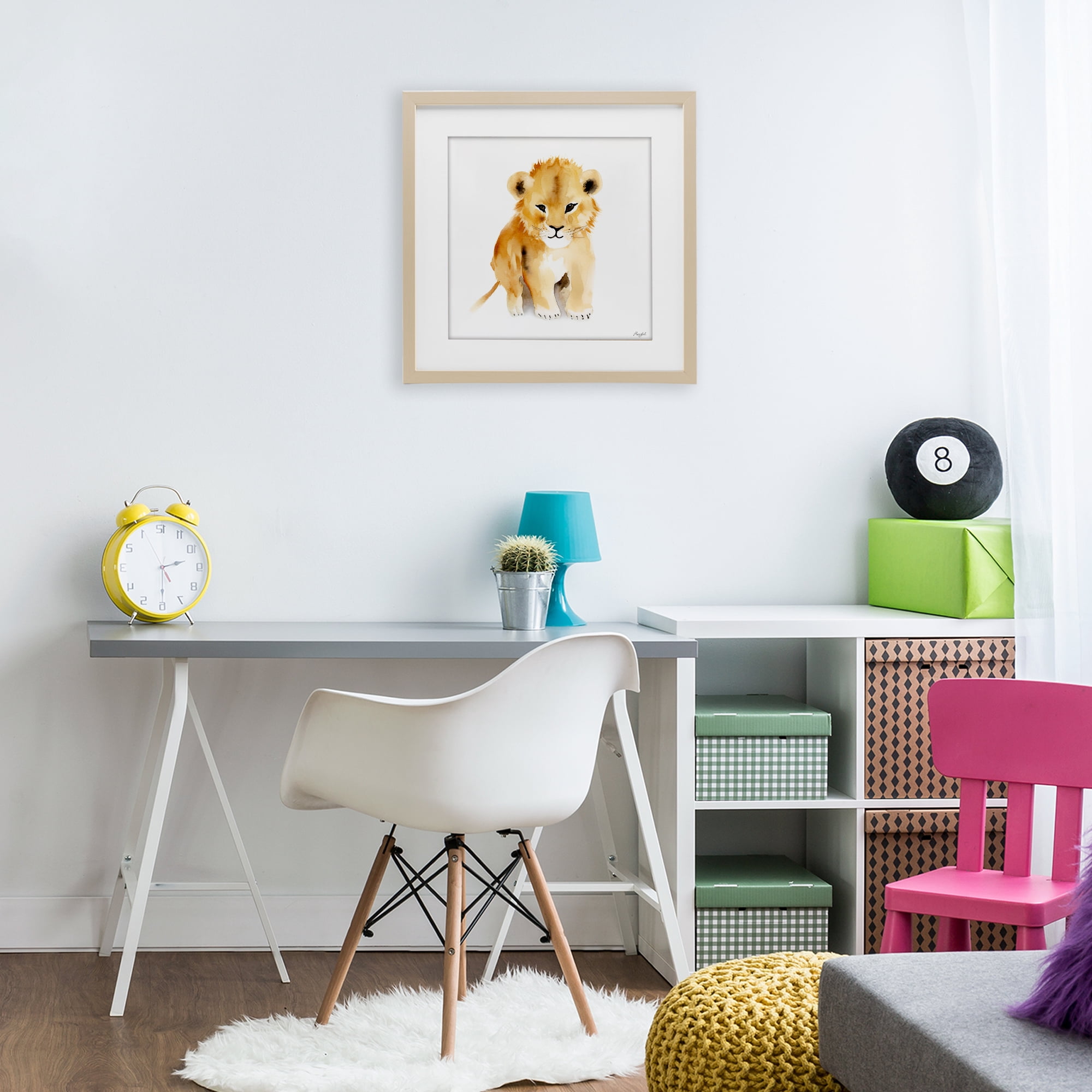 Stupell Industries Minimal Lion Cub Birch Framed Print Under Glass, design by Roozbeh