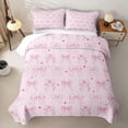 thumbnail image 2 of meiyoeat Girly Pink Bow Twin Quilt Set for Girls, Line Art Love Hearts Twin Coverlet Set for Bedroom, 2-Piece, 2 of 7
