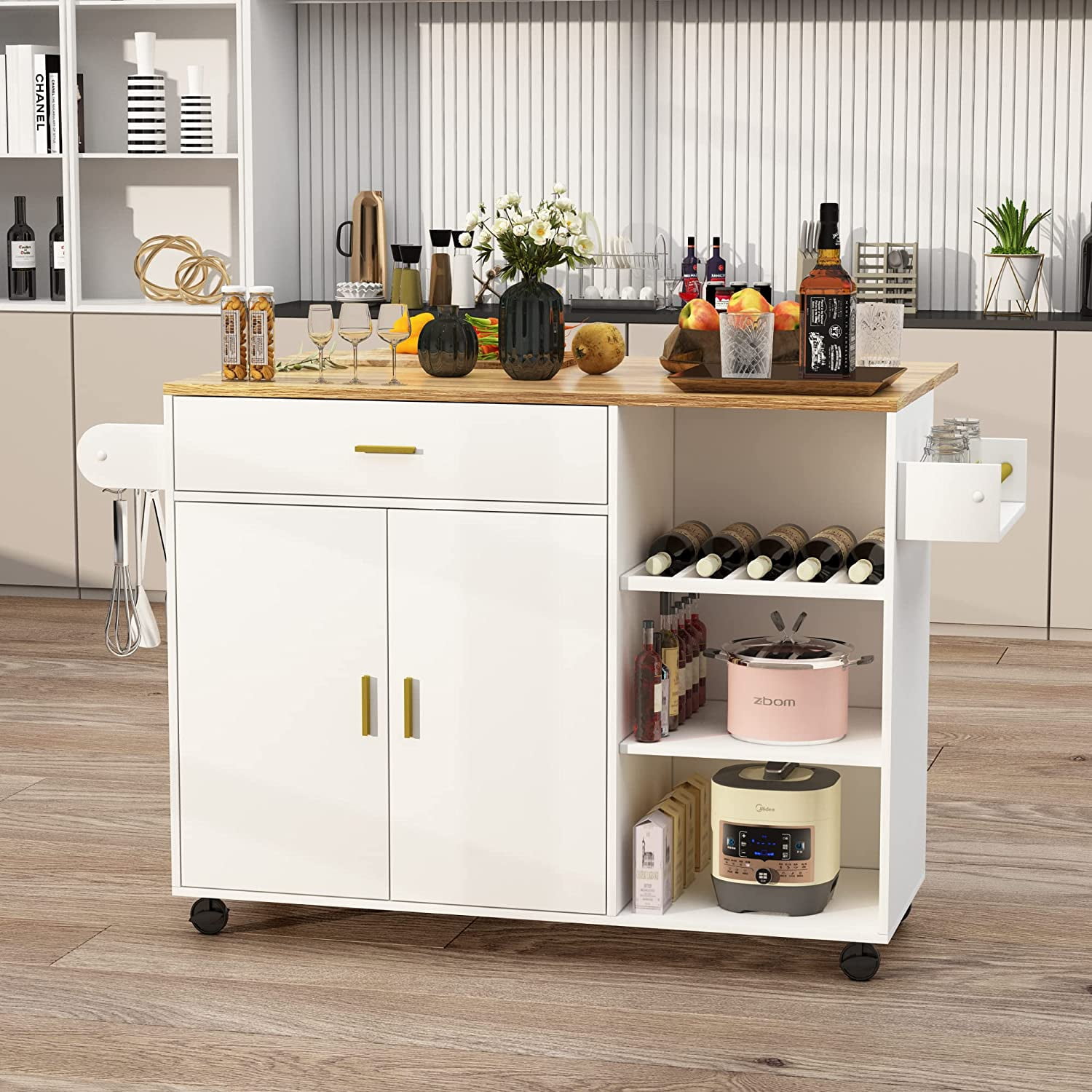 PAKASEPT Kitchen Island on Wheels Portable Kitchen Cart with Drop