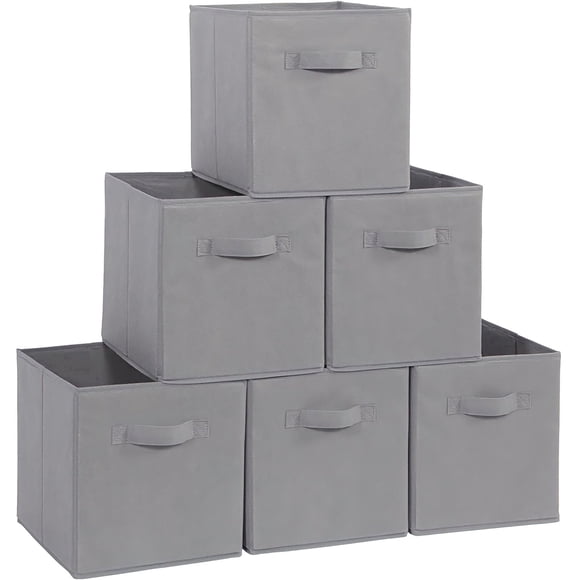 Kisportee Cubos de Almacenamiento de Tela Plegables de 11", Paquete de 6 Cubos Plegables y Colapsables para Organización con Asa para Ropa, Juguetes, Libros (Gris)
