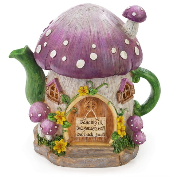 Dawhud Direct | Mushroom Teapot Gnome Fairy House Solar Powered Led Outdoor