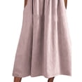 thumbnail image 4 of DYMADE Women Basic Plain V-Neck Lace Collar Summer Cotton Linen Midi Dress, 4 of 4