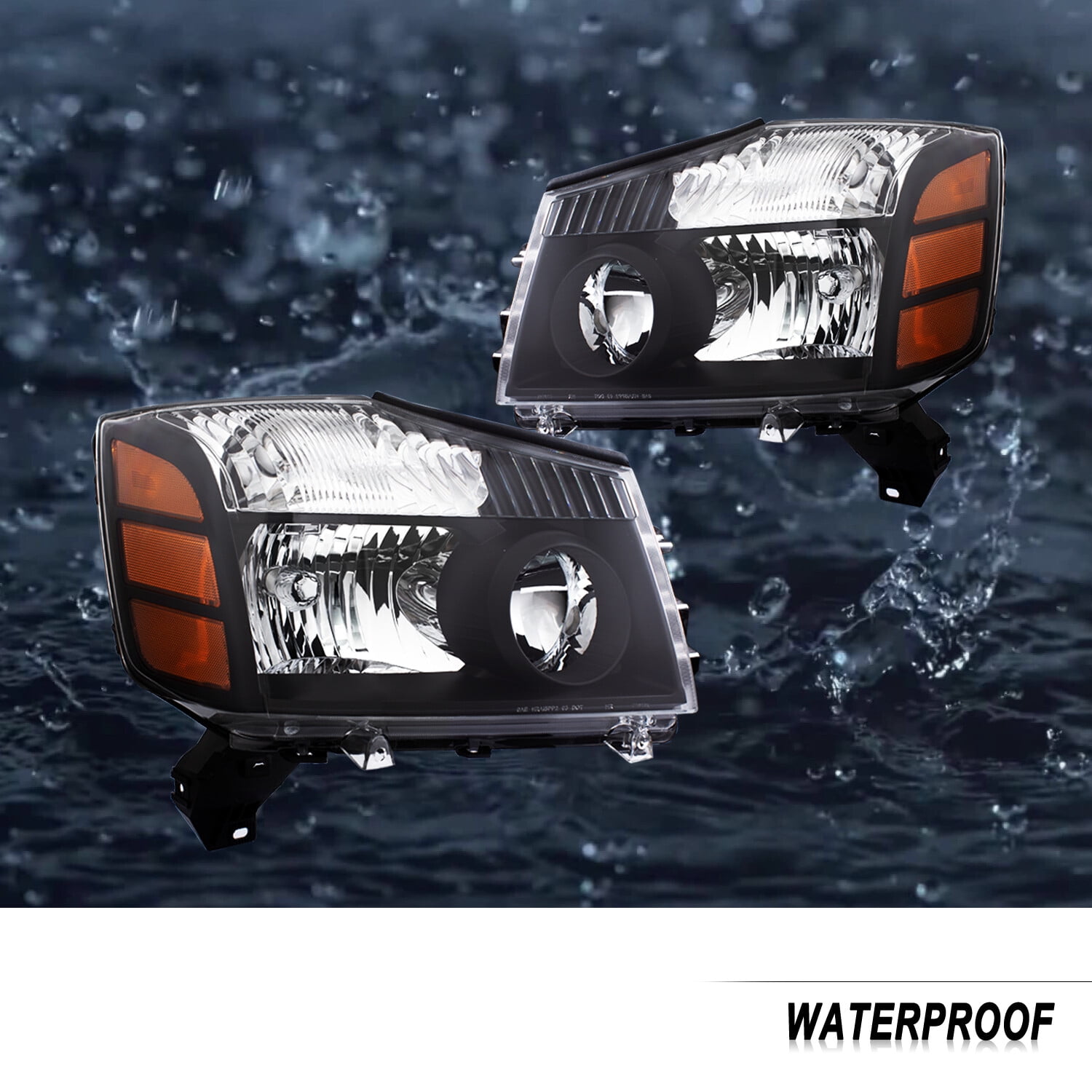 BRYGHT-For 2004-2015 Nissan Titan/04 05 06 07 Armada Black Housing Headlights lamps Pair