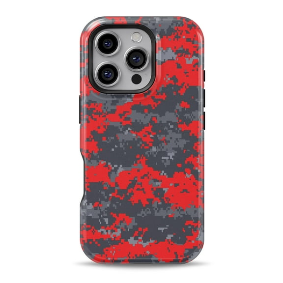 DesignSkinz Scratch-Resistant Hard Slim Case Compatible with iPhone 16 (Compatible with MagSafe) - Red and Gray Digital Camouflage