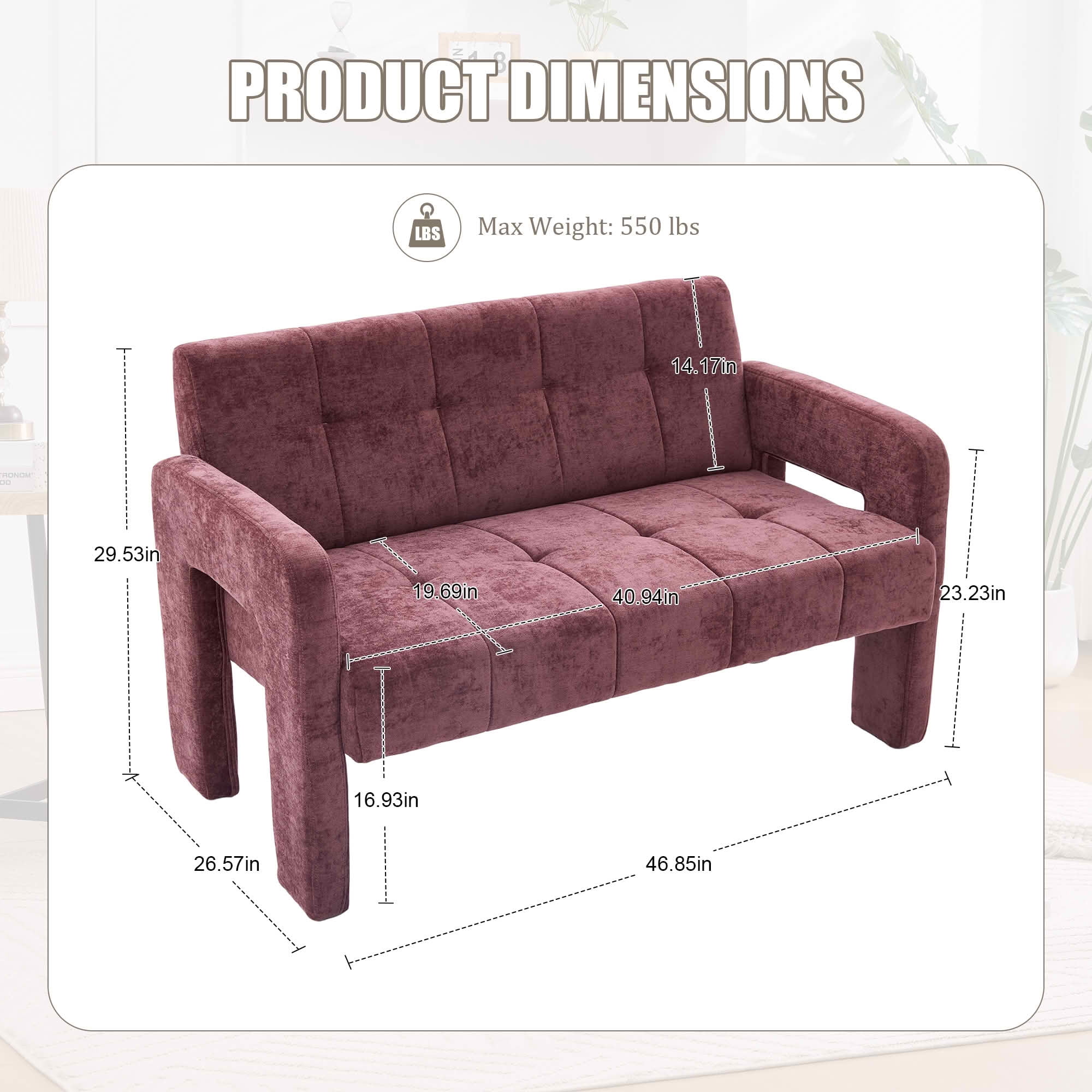 MAYEERTY Nordic Chenille 2-Seat Loveseat, Comfy Double Armrest Compact Leisure Sofa for Small Space Bedroom & Living Room