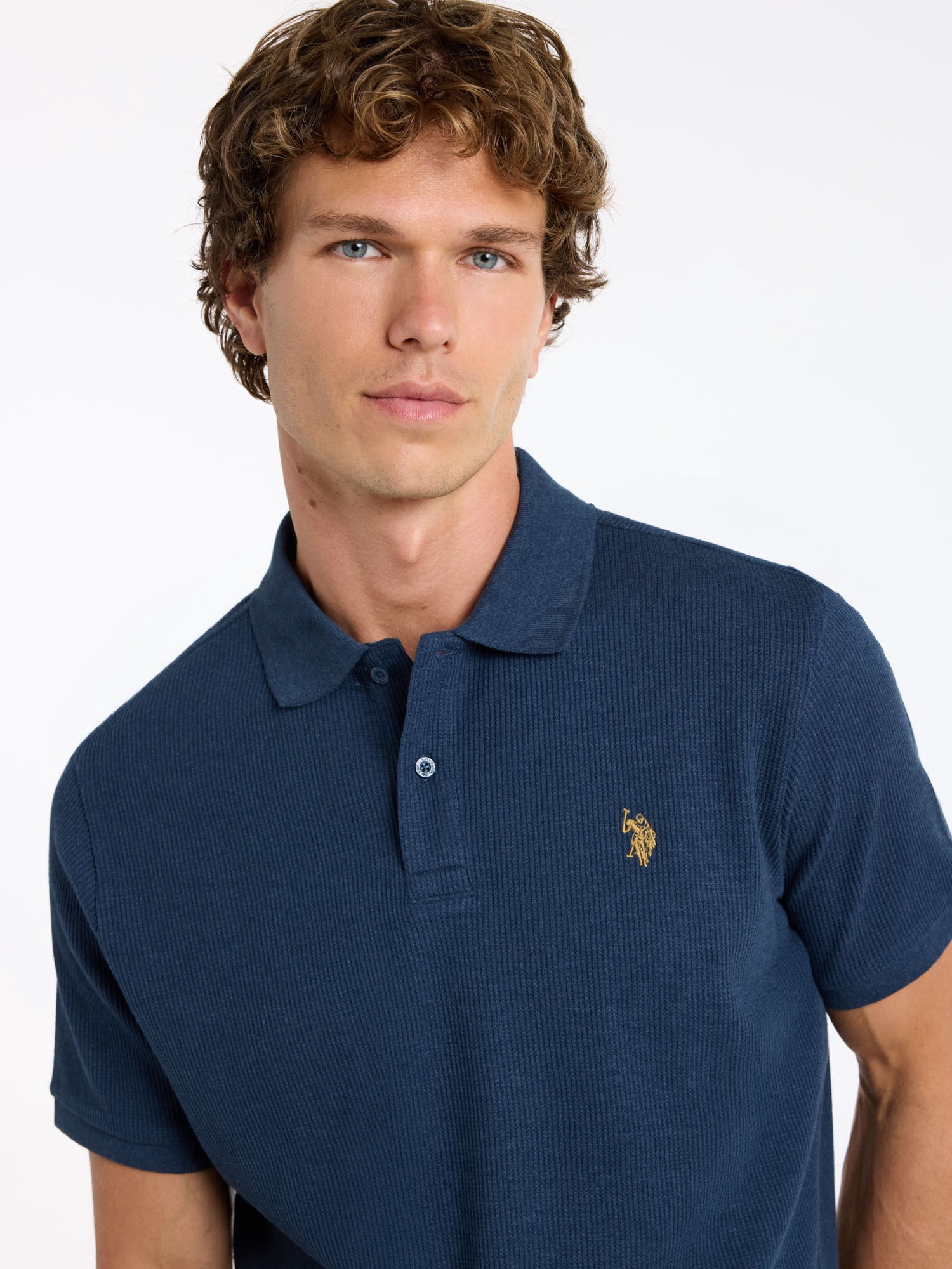 U.S. Polo Assn. Men's Short Sleeve Waffle Knit Thermal Polo Shirt