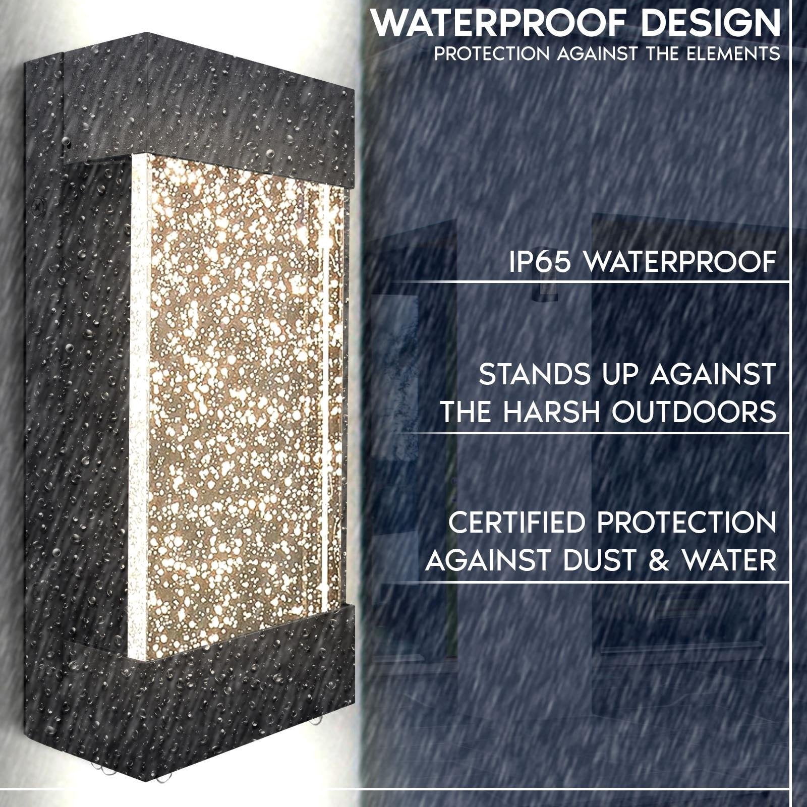 Luxrite LED Up Down Outdoor Wall Lights, Bubble Glass, 3CCT 3000K-5000K, IP65, 12", Aluminum