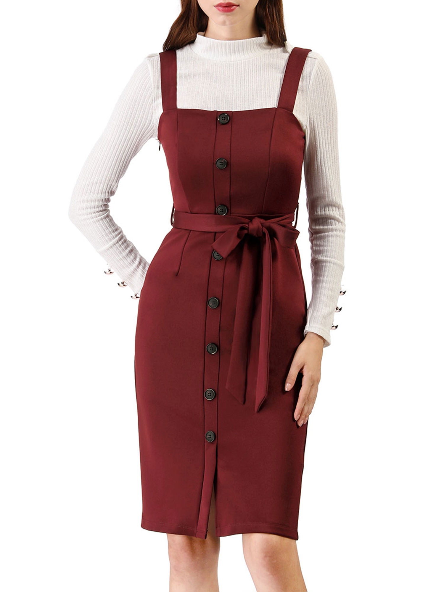 burgundy overall dress