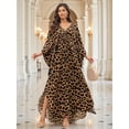 thumbnail image 2 of luopital Women Kaftan Dresses Plus Size V-Neck Batwing Sleeves Beach Cover Up Summer Floral Print Caftan Dress Leopard, 2 of 6