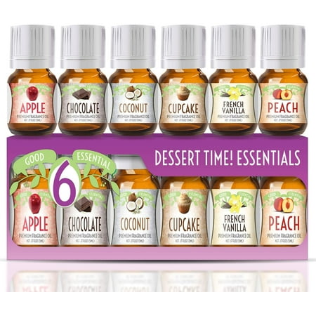 Fragrance Oils Set of 6 Scented Oils from Good Essential- Apple Oil, Chocolate Oil, Coconut Oil, French Vanilla Oil, Peach Oil, Cupcake Oil: Aromatherapy, Perfume, Soaps, Candles, Slime, Lotions!