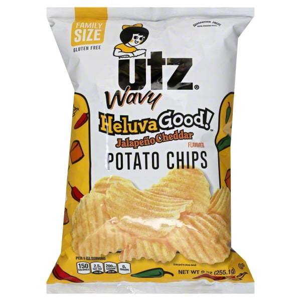 Utz Wavy HeluvaGood! Jalapeno Cheddar Potato Chips Family Size, 9 Oz