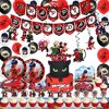 151 Pcs Ladybug Party Supplies for Kids Ladybug Party Decorations Include Banner,tablecloth, Cake Toppers, Cupcake Toppers , Hanging Swirls, Balloons, Forks, Knifes, Plates, Invitation Cards,Napkins