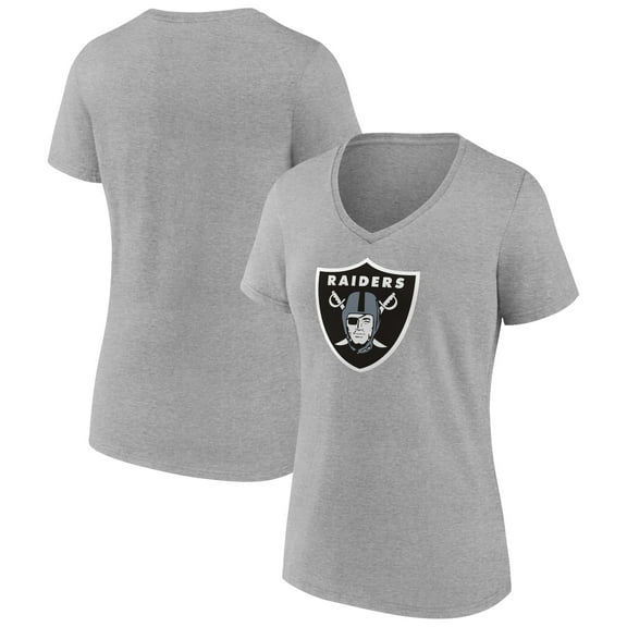 Women's Heather Gray Las Vegas Raiders Primary Team Logo V-Neck T-Shirt