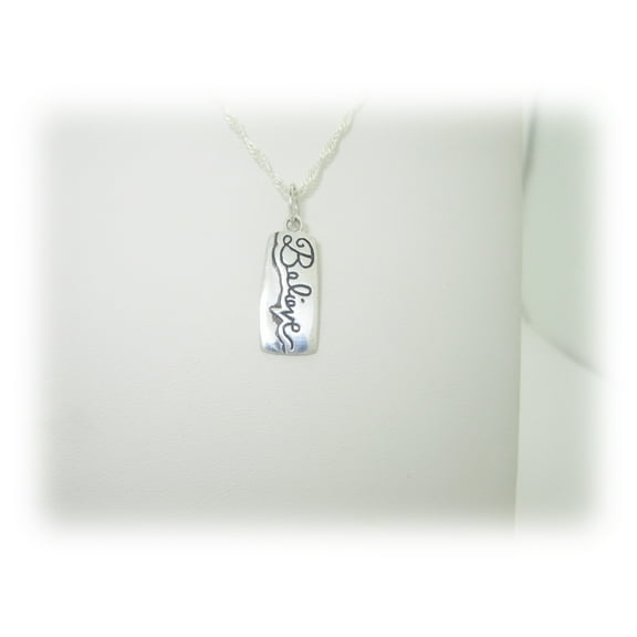 Solid Sterling Silver Believe Pendant Necklace | Size 16.5"