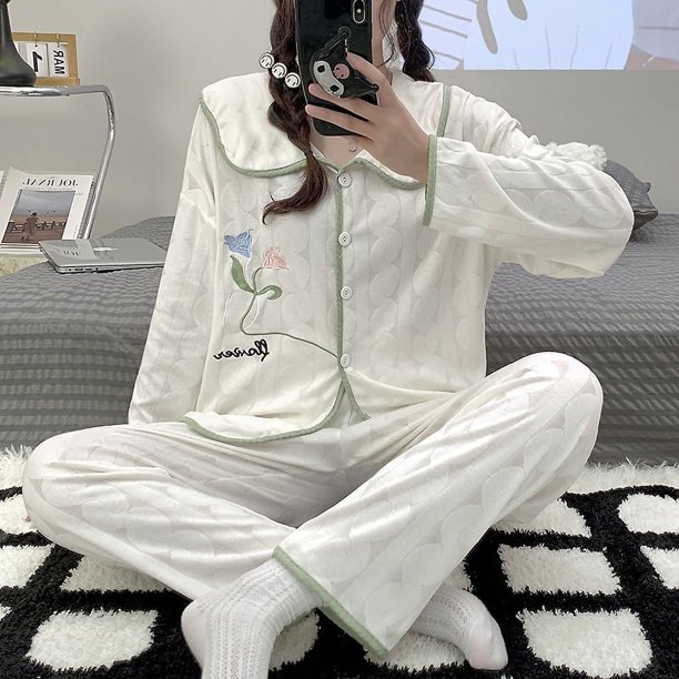Pijama de mujer de primavera y otoño, cárdigan de manga larga, ropa de casa, traje de otoño e invierno