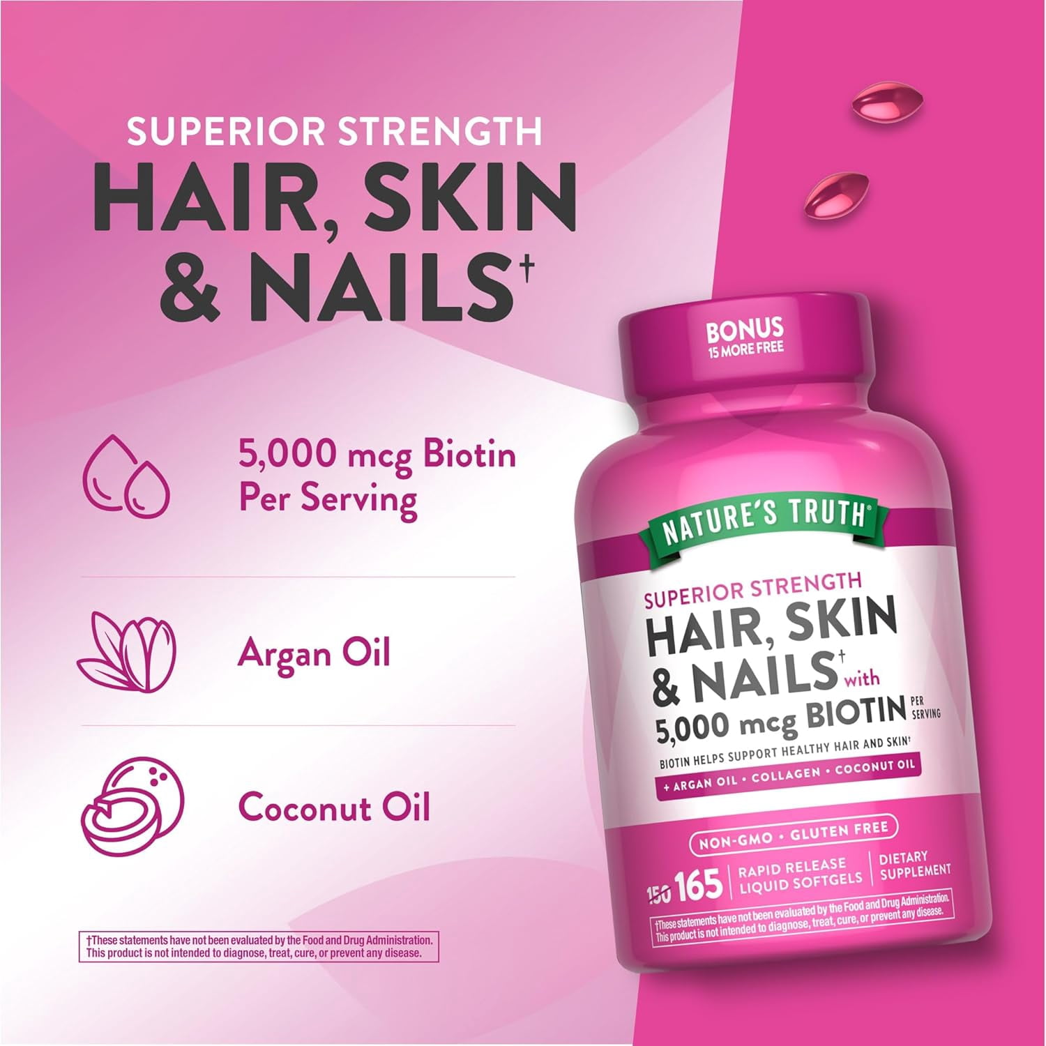 Hair, Skin & Nails Vitamin | 5000 mcg Biotin | 165 Softgels | with Collagen | by Nature's Truth