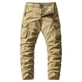 thumbnail image 2 of UVEASISHA Mens Ripstop Cargo Pants Relaxed Fit Casual Work Pants Multi Pockets Straight Leg Hiking Pants Solid Color Vintage Trousers Khaki L, 2 of 3