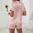 thumbnail image 5 of ManxiVoo Women's Short Sleeve Button Down Pajama Set Comfy Boyleg Shorts Lounge Wear for Fall Season Chic Elastic Waist M Size Light Pink, 5 of 5