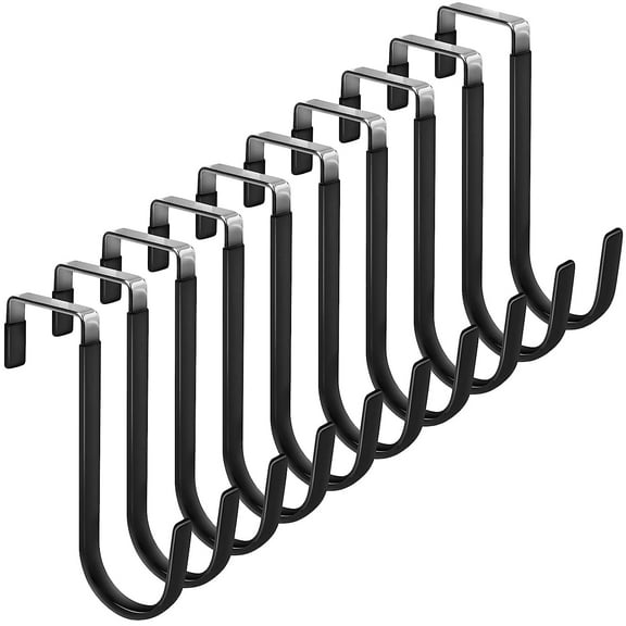 Over The Door Hooks, 10 Pack Door Hangers Hooks with Rubber Prevent Scratches Heavy Duty Organizer Hooks for Living Room, Bathroom, Bedroom Hanging Clothes, Towels, Hats, Coats, Bags Black