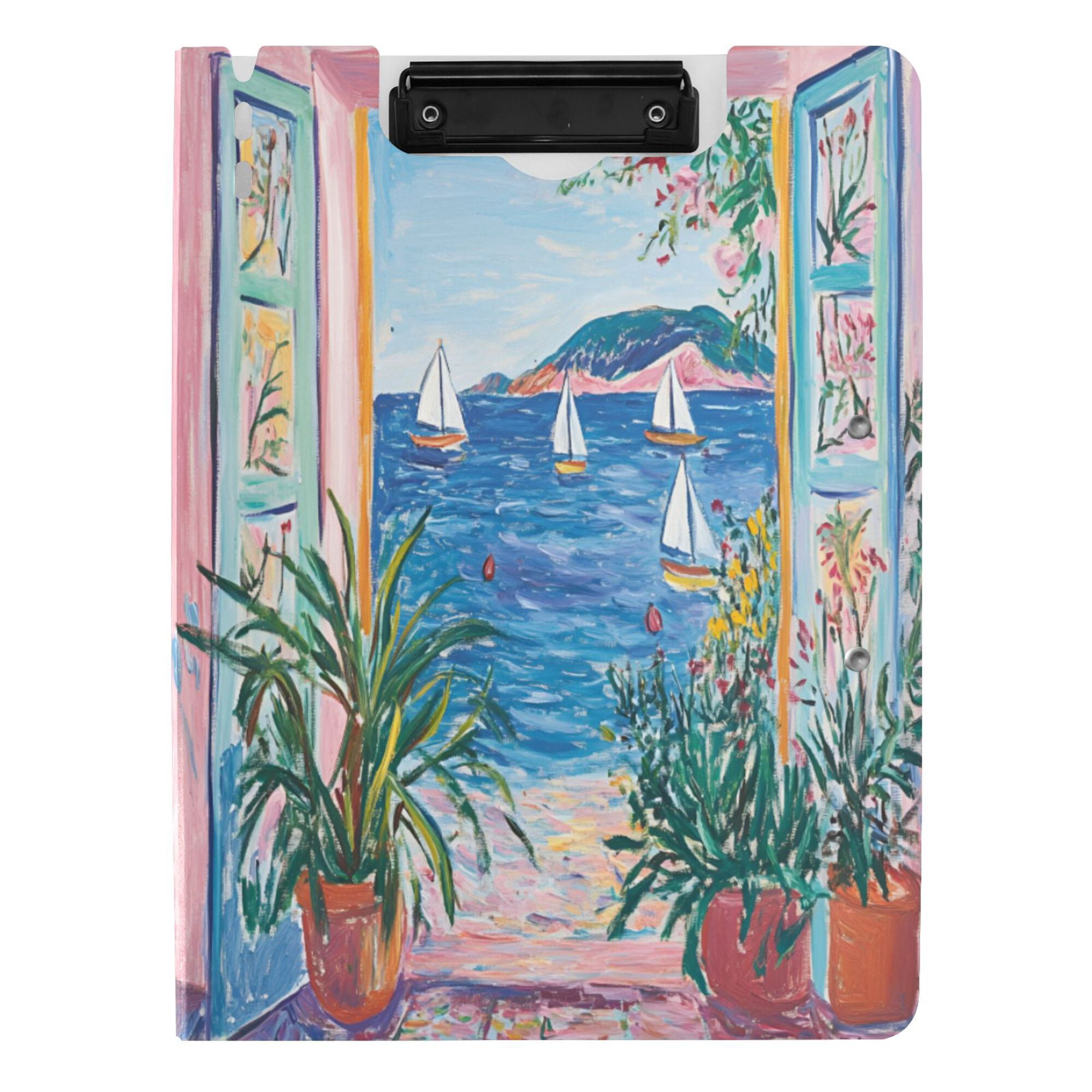 FORMRS A4 Clipboard Folder with Pen Holder Horizontal Foldable School Office Binder, Seaside Door