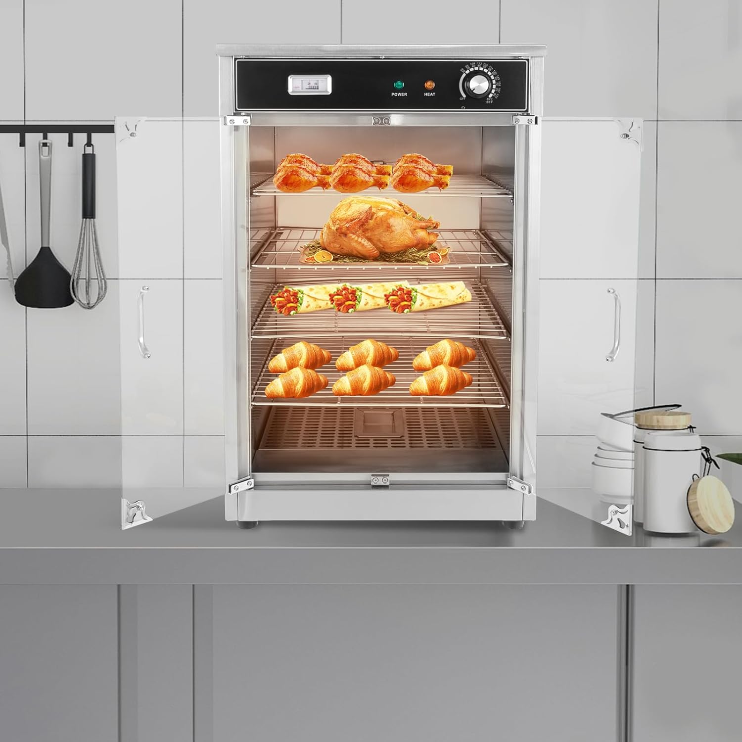 5-Shelf Electric Commercial Hot Box Food Warmer for Pizza,Countertop Heated Holding Cabinet,110V, 600W Food Warmer for Catering, with Thermometer and Adjustable Thermostat