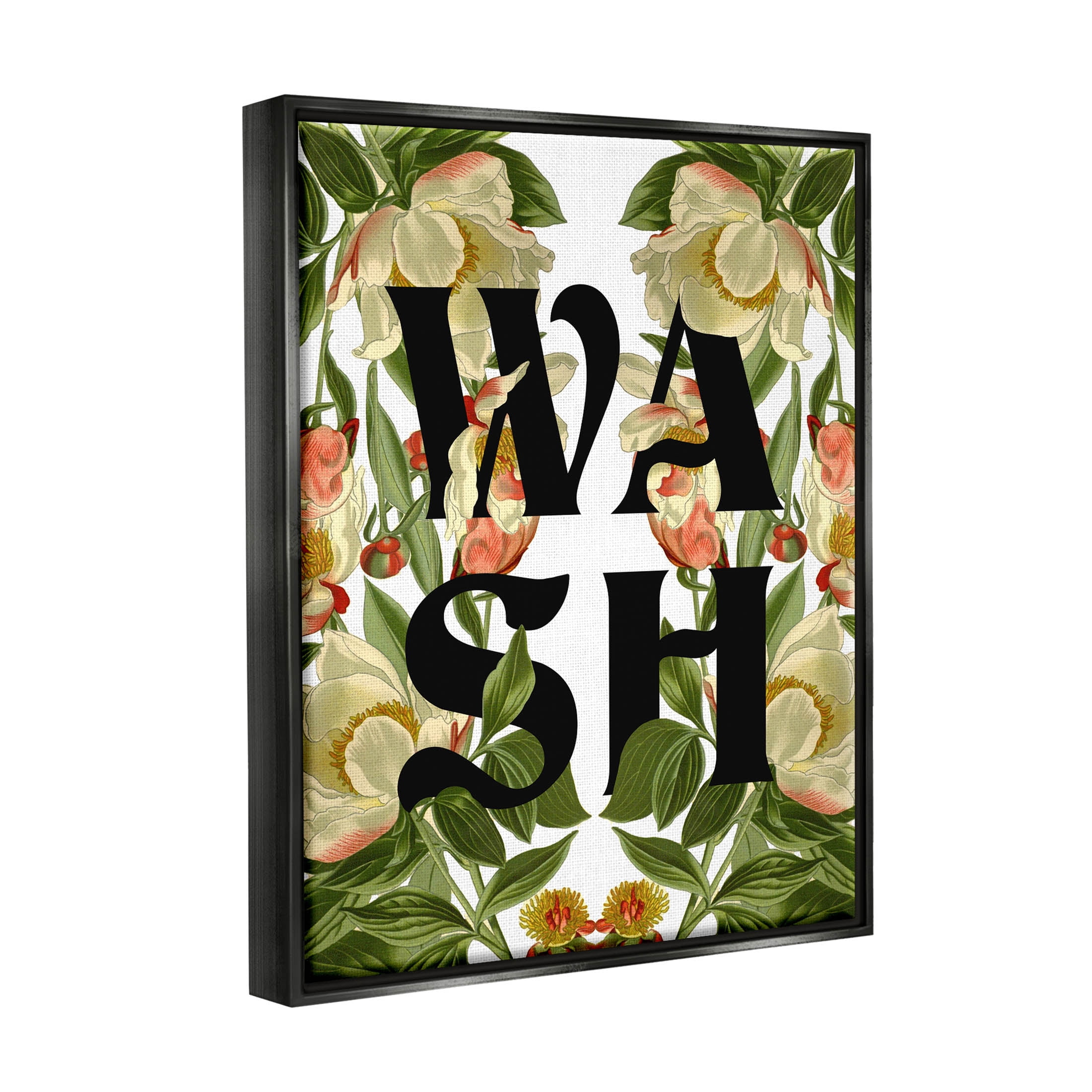 Wash Flower Blossom Bath Sign Botanical & Floral Graphic Art Jet Black Framed Art Print Wall Art