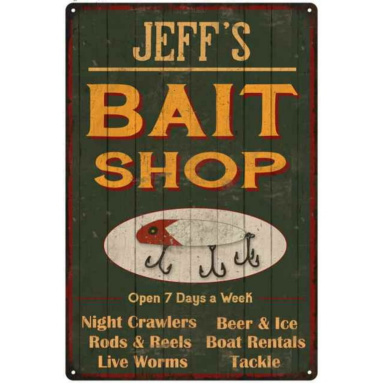 JEFF'S Green Bait Shop Man Cave 8 x 12 Matte Finish Metal 108120027123