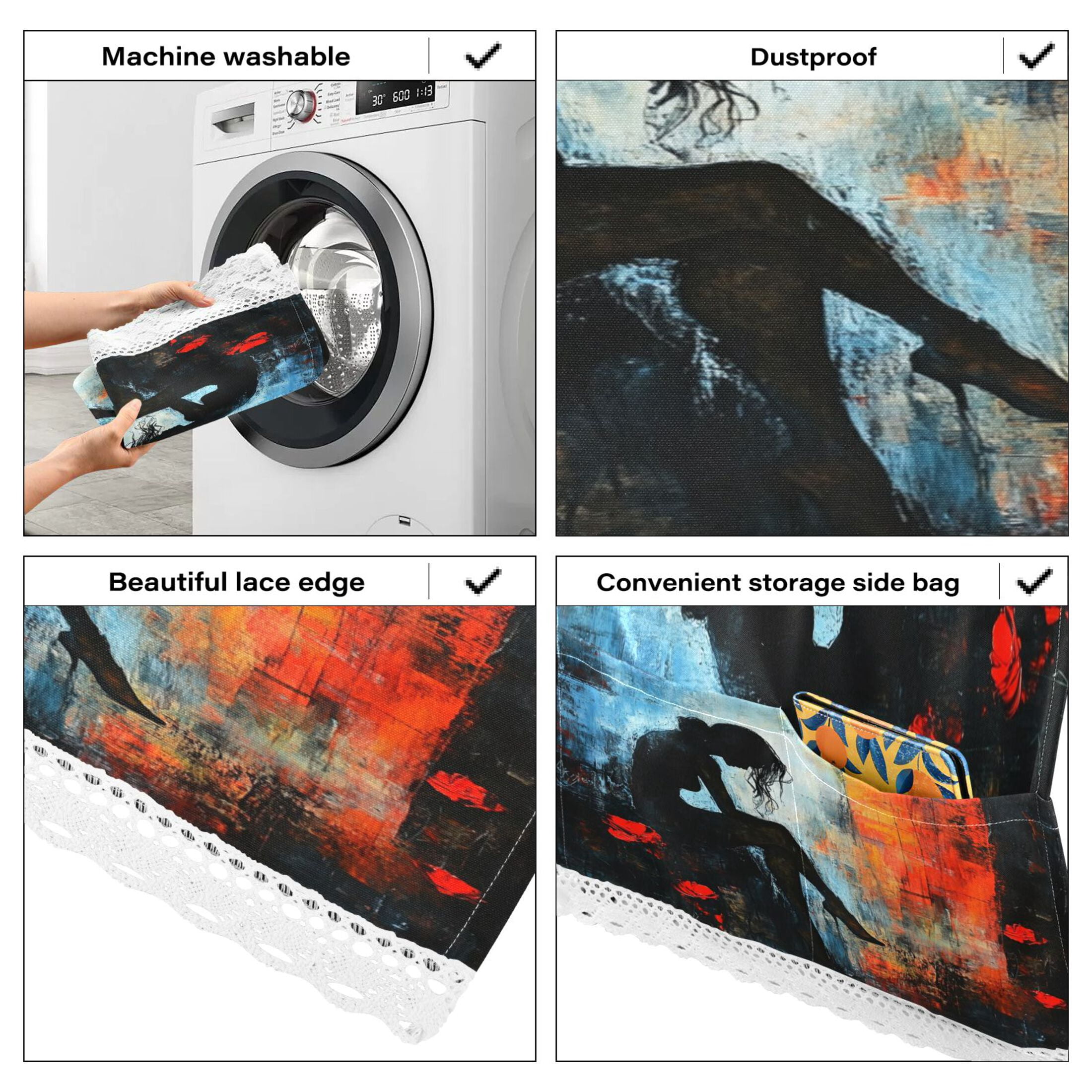 Lonely WomanWasher and Dryer Covers Dust-Proof and Oil Resistant Fridge Cover with 4 Storage Pockets Washing Machine Top Cover for Laundry Kitchen Home 51.2 x 22 In