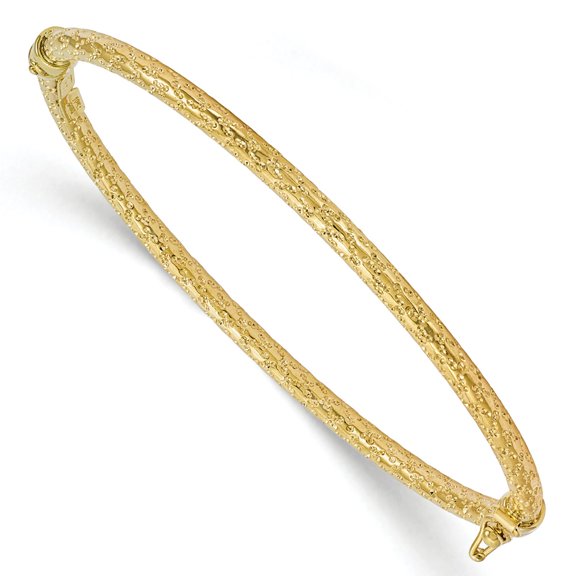10k Yellow Gold Polished Textured Hinged Bangle