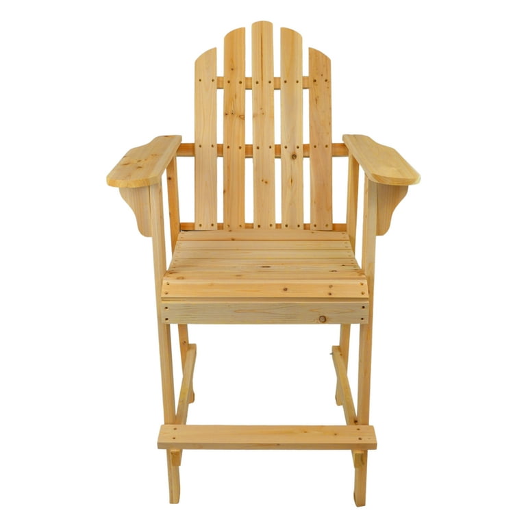 Westcharm Balcony Tall Counter High Adirondack Chair with Footrest for Outdoor Outside Garden Unfinished Natural Wood
