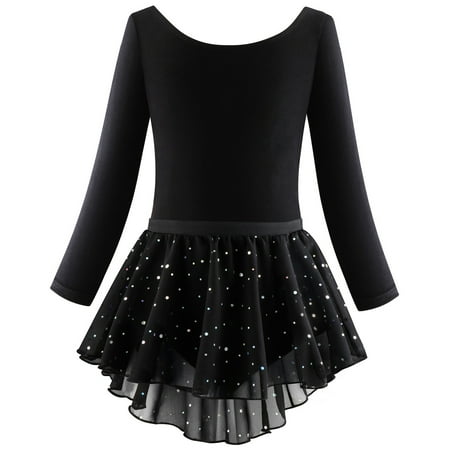 

Girls Dress Long Sleeve Ballet Skirted Leotards Dance Dresses Tutu Outfit For Ballerina Toddler Girls Casual Summer Dresses Set Black 130