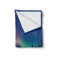 thumbnail image 2 of Aurora Forest Soft Flannel Fleece Throw Blanket, Aurora Borealis over Woodland Silhouette Graphic, Cozy Plush for Indoor and Outdoor Use, 70" x 90", Royal Blue Multicolor, by Ambesonne, 2 of 5
