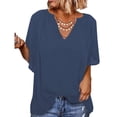 thumbnail image 3 of Top Casual Con Cuello En V, Tipo Suelto Top Casual Con Cuello En V Para Mujer Elegante Para La Vida Diaria ZAQW Azul real M, 3 of 6