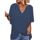 thumbnail image 5 of Top de gasa con cuello en V escote plisado transpirable de poliéster para mujer camisa informal con cuello en V para la escuela ANGGREK  Otros, 5 of 6