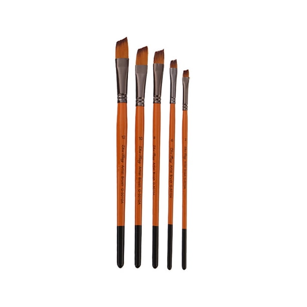5 pinceles profesionales con mango de madera para óleo, de nailon y lana, para estudiantes y artistas (varillas naranja y roja con punta diagonal negra).