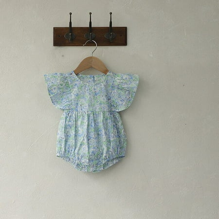 

DancePeanut Newborn Baby Girl Fly Sleeve Jumpsuits Floral Printing Short Sleeve Rompers Clothes Sweet Cute Infant Thin Triangle Romper