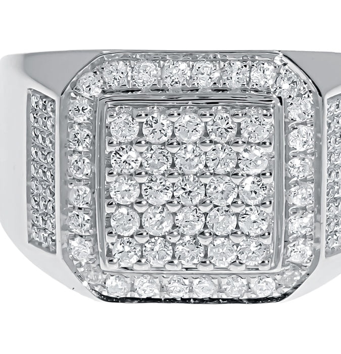 Men's White Gold Finish Iced Diamond 3D Eternity Pinky 4 Prong Ring 1.50ct 
