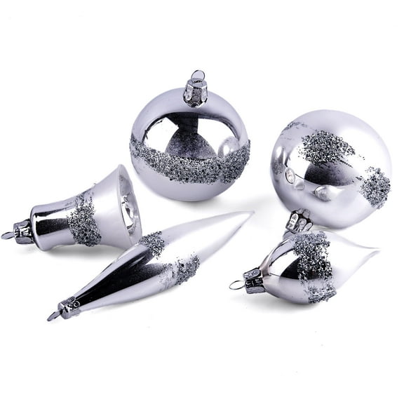 Ornex Glass Christmas Tree Ornament Set of 5 Hand-Painted Christmas Ornaments Handmade Christmas Tree Hanging Decorations Holiday Décor Xmas Hanging Ornament, Silver