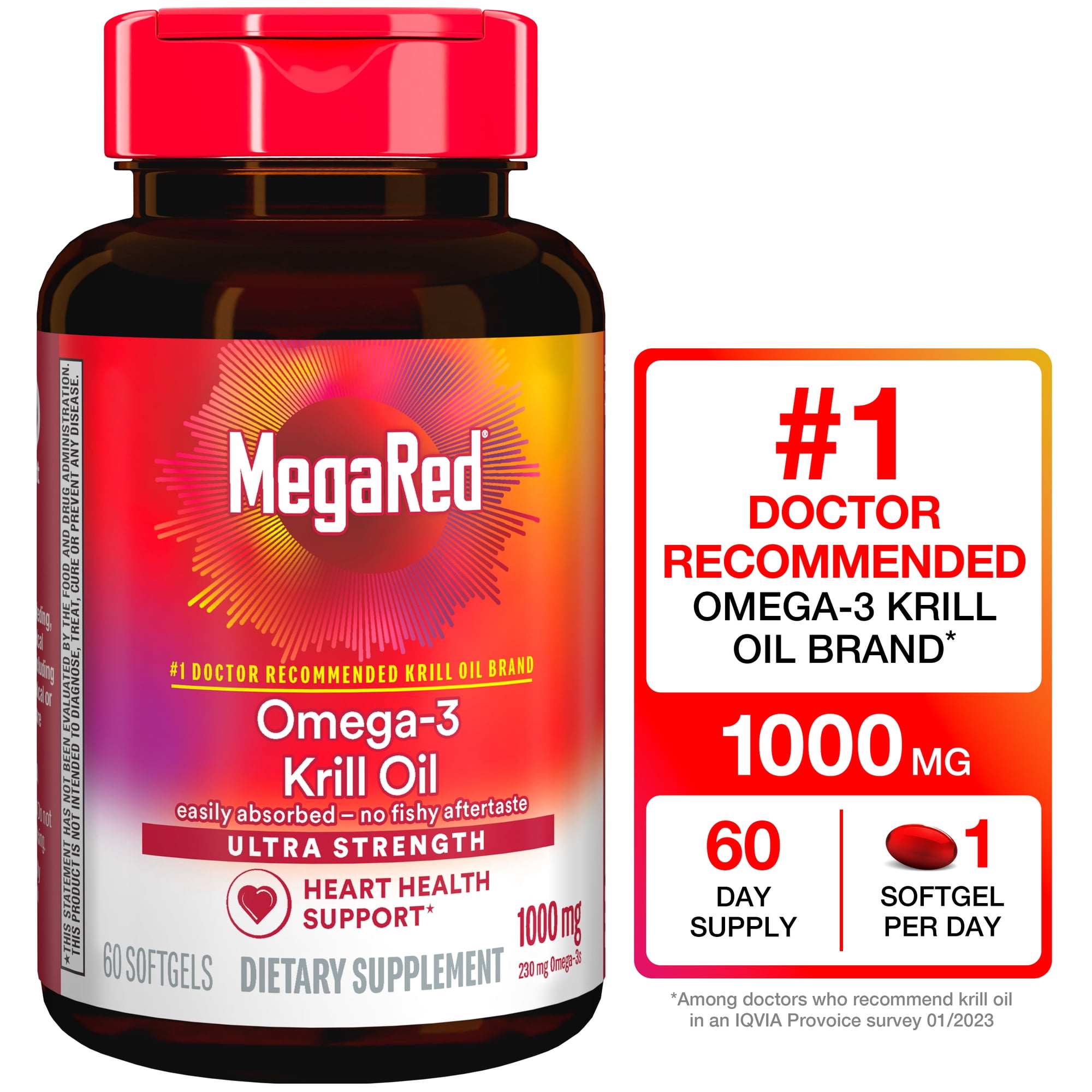 MegaRed 1000mg Ultra Strength Omega-3 Krill Oil, 60 Softgels