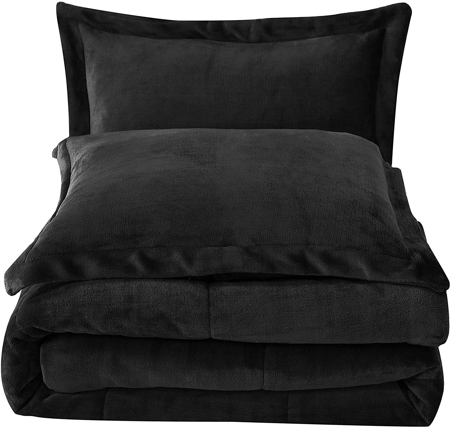 Chezmoi Collection Ultra-Soft Micromink Sherpa King Size Comforter Set with 2 Pillow Shams, Reversible Plush Bedding Comforter 3-Piece, Black