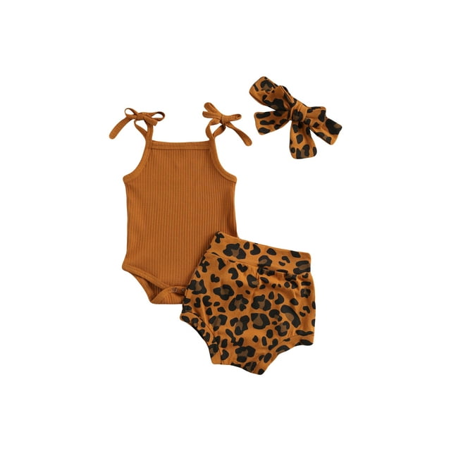 TheFound Girls Sling Tank Tops Romper Tops + Leopard Shorts + Headband Sets
