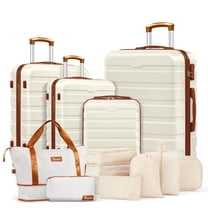 13 Piece Luggage Sets, 16/20/24/28 inch Hardside Lightweight Suitcase with 7PCS Packing Cubes, With Expandable Duffle Bag (White Tan)