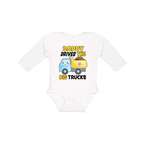 Inktastic Daddy Drives The Big Trucks with Dump Truck Boys or Girls Long Sleeve Baby Bodysuit