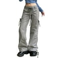 thumbnail image 3 of hirigin Women's Casual Long Pants, Button Zipper Closure Lacing Solid Color Daily Street Trousers with Pockets, 3 of 9
