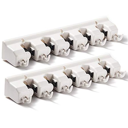 2 Pack Imillet Mop and Broom Holder  Wall Mounted Organizer-Mop and broom Storage Tool Rack with 5 Ball Slots and 6 Hooks (Gray)
