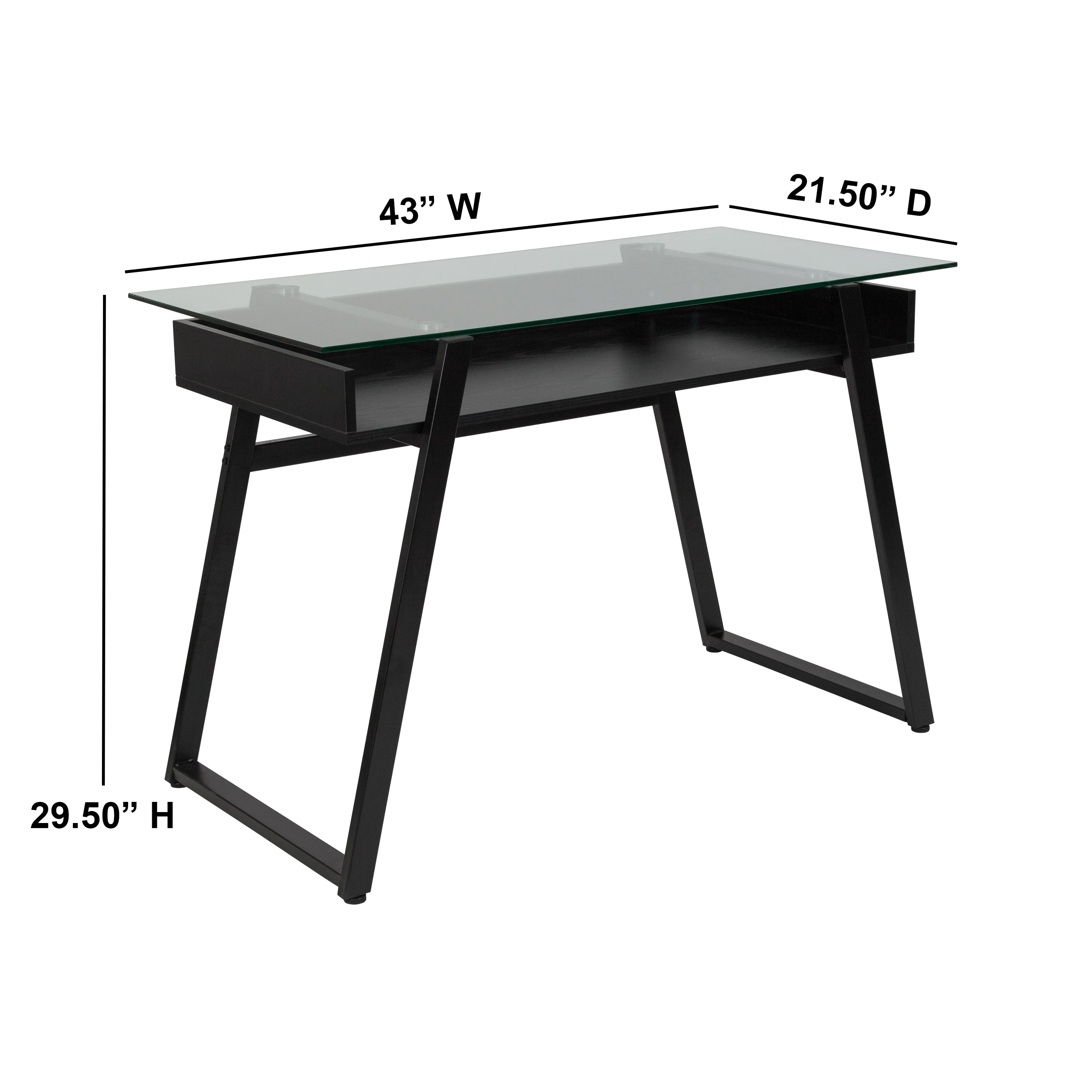 Flash Furniture Huntley Glass Computer Desk With Shelf And Black Metal Legs