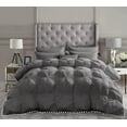 thumbnail image 2 of D.N.G. BEDDINGS Luxurious 3 Piece Pom Pom Pinch Pleated Comforter Set, 800 Thread Count, 100% Egyptian Cotton, White Vintage Pom-Pom Fringe (King/California King Size Solid Dark Grey Color), 2 of 5