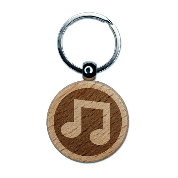 Eighth Notes Music in Circle Round Keychain Charm Tag - Engraved Wood